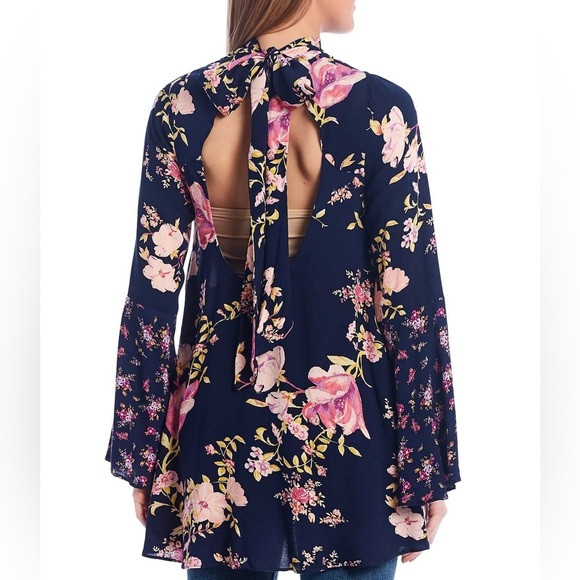 NWT Free People Tunic Open-back Floral Navy Mini Dress - XS - Picture 3 of 15